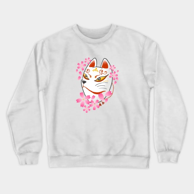 Japanese White Fox God Mask Art Kyoto Vintage Japan Sakura Samurai Tattoo T Shirt Crewneck Sweatshirt by Marinaaa010